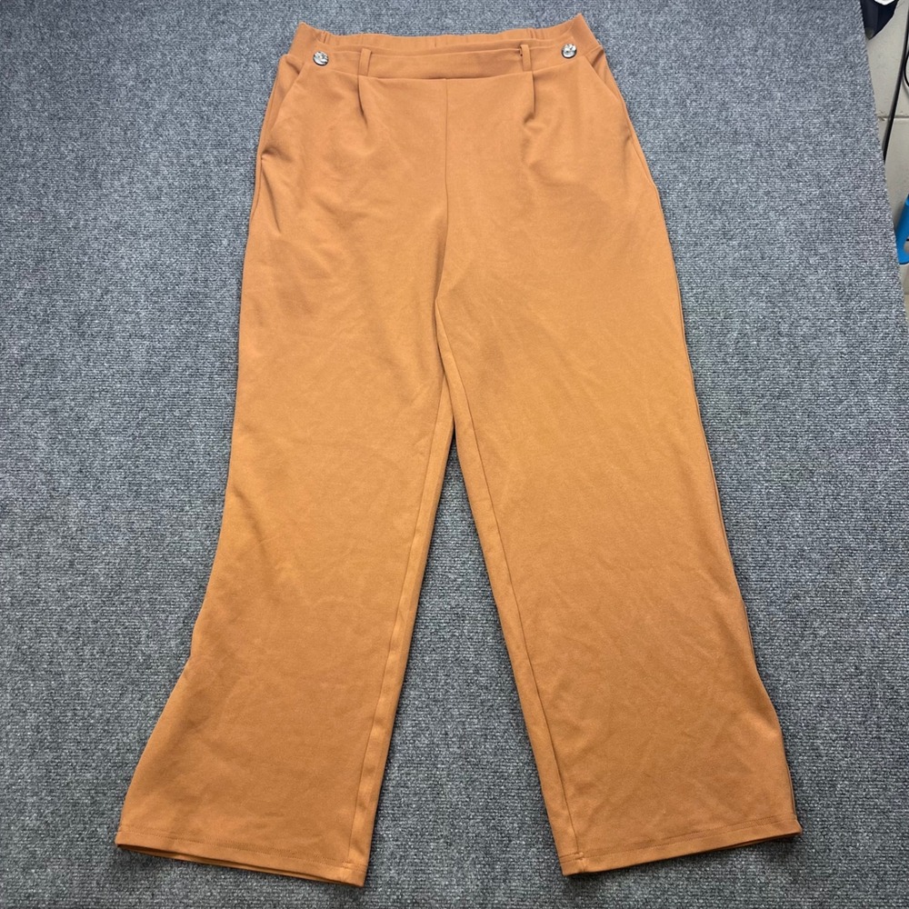 Wide Leg High Waist Trousers Brown Solid Dress Pants